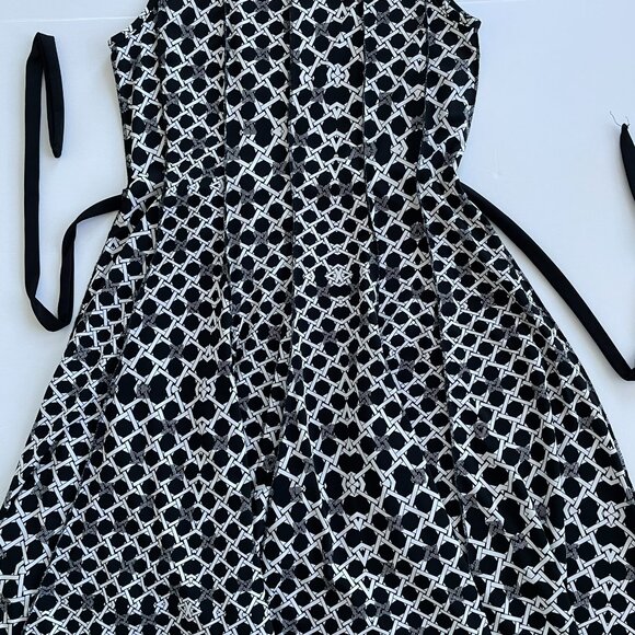 Haani Fit and Flare Panel Dress with Belt. Black & White. PXL Plus Size - Picture 6 of 11